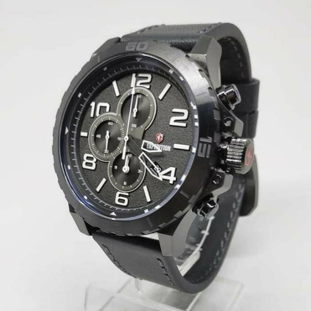 EXPEDITION 6778 Jam Tangan Pria Sporty Full Black Leather Black Original