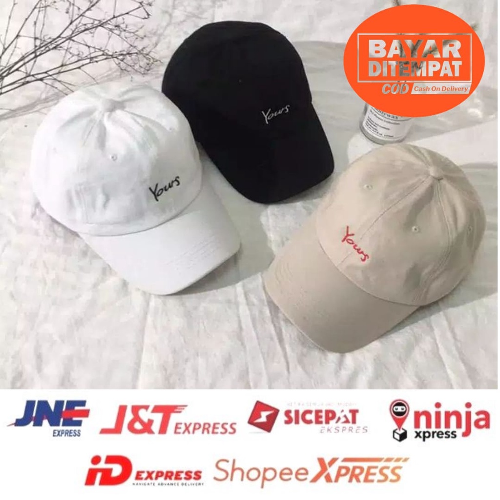 Termurah Topi baseball / garis tiga / challange / reclusive / kaktus / smile / pesawat kertas / yours / brotosaurus dino / daun kecil rasta / pohon kelapa  ring premium dan pertamax pria wanita kpop korea-yours putih