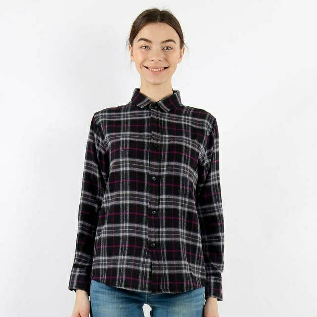 (ORIGINAL REALPICT Geser) Kemeja Flanel Wanita by Edwin Jeans Lengan Panjang Grant Black Grey size S