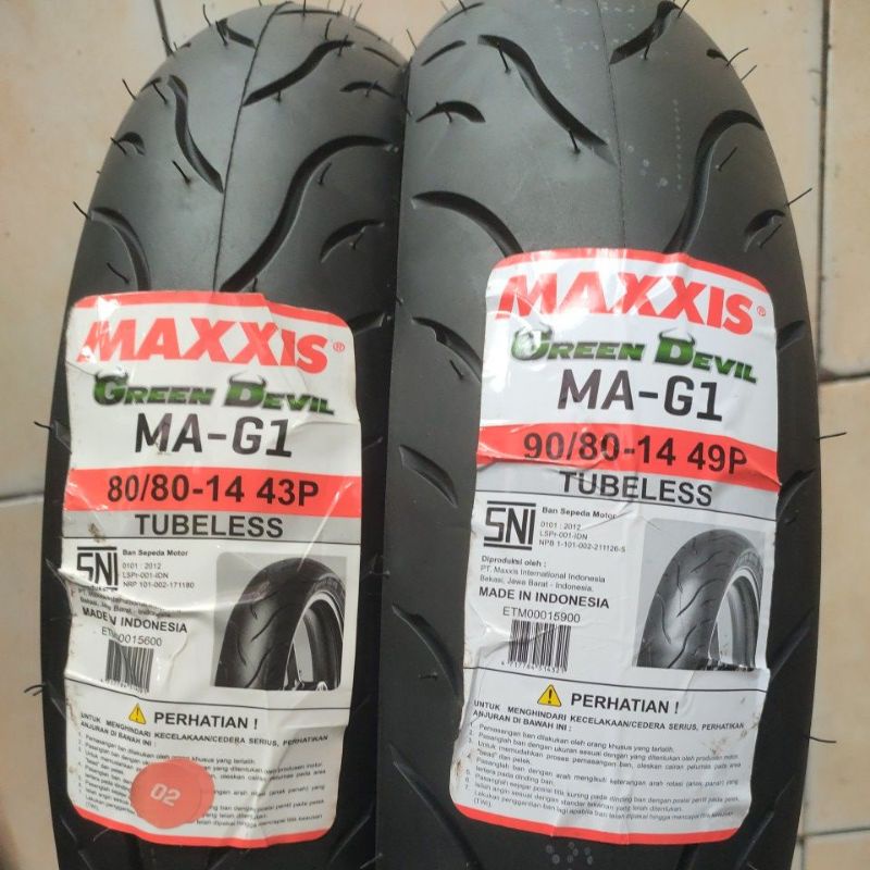 Ban Maxxis Green Devil velg ring 14 Uk 90/80 dan 80/80(sepasang)