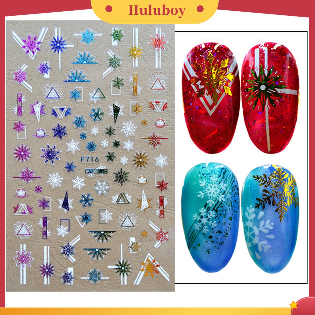 Huluboy Huluboy♡ 1 Lembar Stiker Nail Art 3D Desain Natal Warna-Warni Untuk Wanita