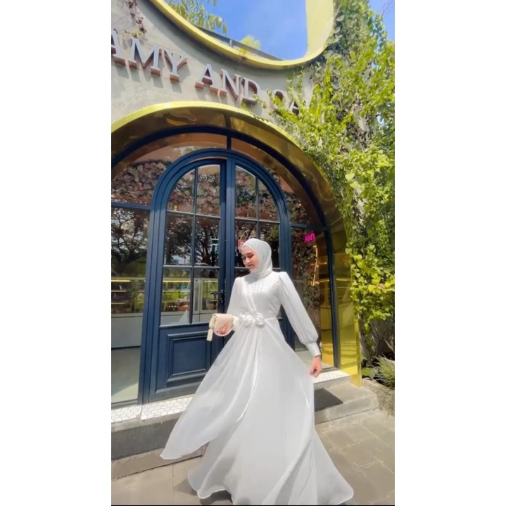 RAMANIA WHITE DRESS (RAYA WHITE SERIES PREMIUM MODEL 1) (WUDHU FRIENDLY) (BUSUI FRIENDLY) (#Ramadhan