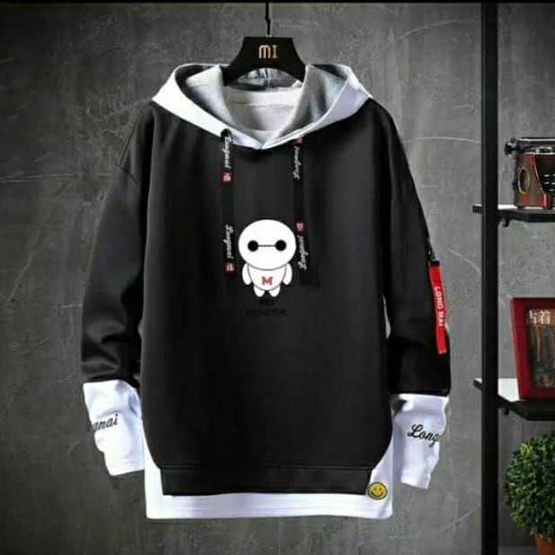 HOODIE PRIA MONSTER SWEATER JACKET COWOK BAHAN FLEECE FIT TO XL