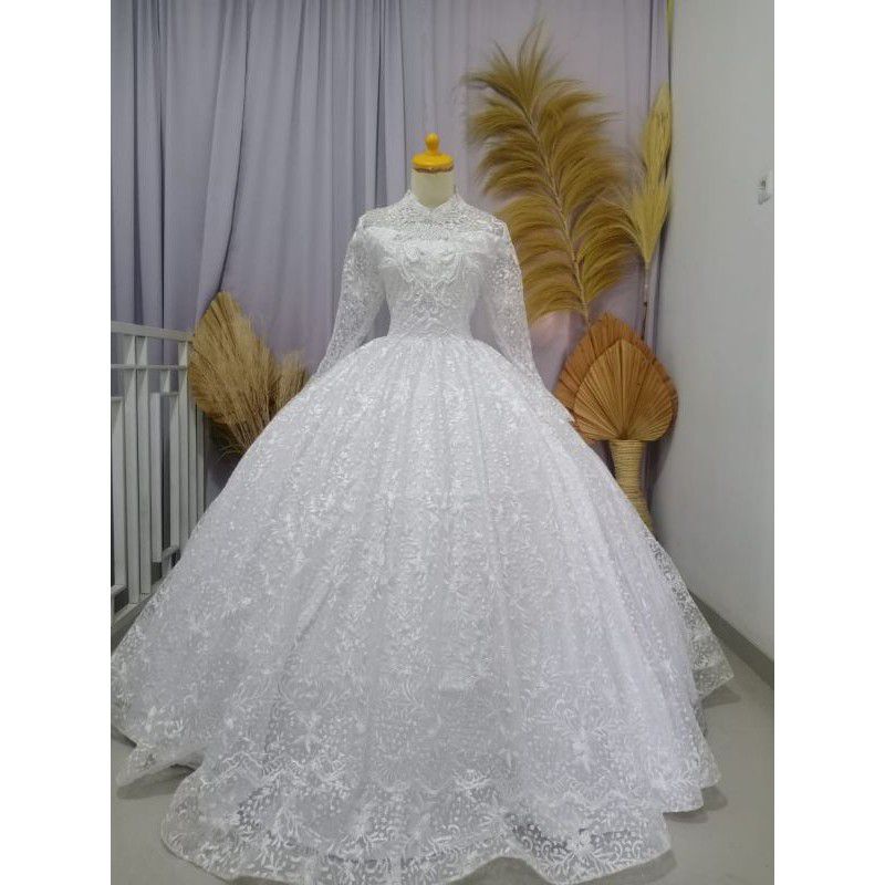 Gaun Putih Muslimah Cantik Mewah