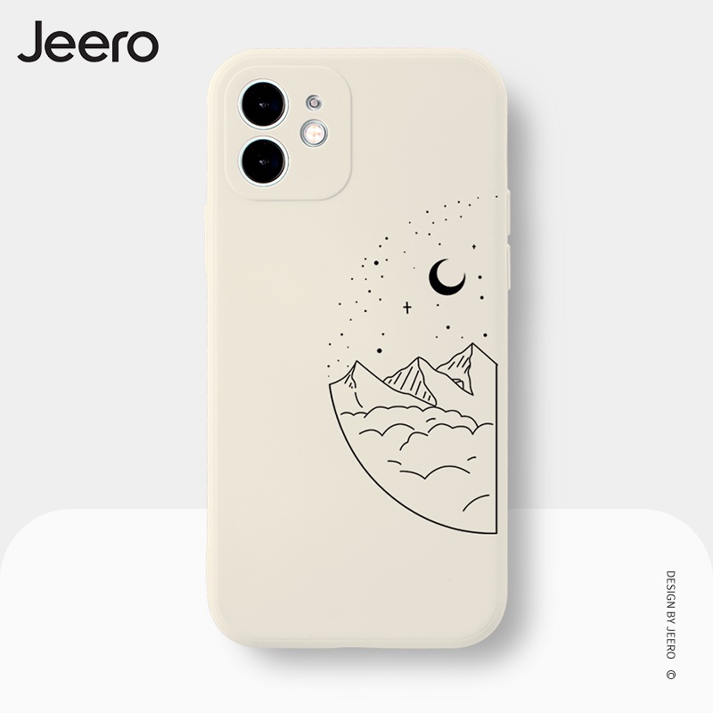 Jeero Premium Silicone Soft Case Couple Cartoon Aesthetic Shockproof Square Edge Phone Case Cover Casing iPhone 13 12 11 Pro Max SE 2020 X XR XS 8 7 ip 6S 6 Plus HFC131-3
