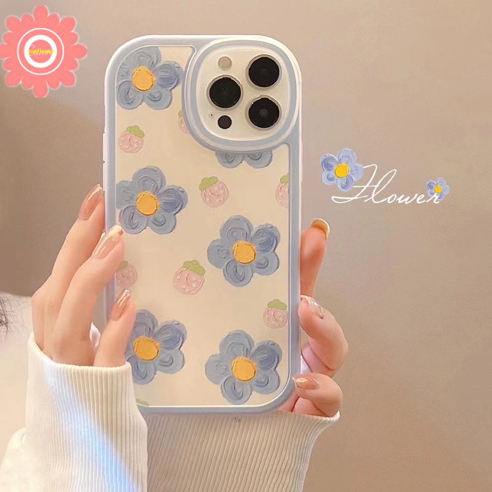 Soft Case TPU Motif Lukisan Minyak Bunga Biru Nfc Untuk Xiaomi Redmi Note 10 10S 10 Max Plus 8 9 9T 9A 9C M3 X3 Pro