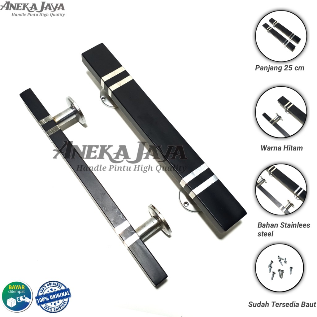 Gagang pintu rumah panjang 25 cm warna hitam / Handle pintu rumah terbaru minimalis / Tarikan pintu