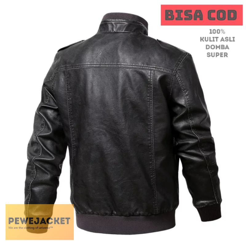 JAKET PRIA KULIT ASLI DOMBA SUPER/JAKET PRIA KULIT ASLI MODEL BOMBER KERAH WARNA COKLAT TAN