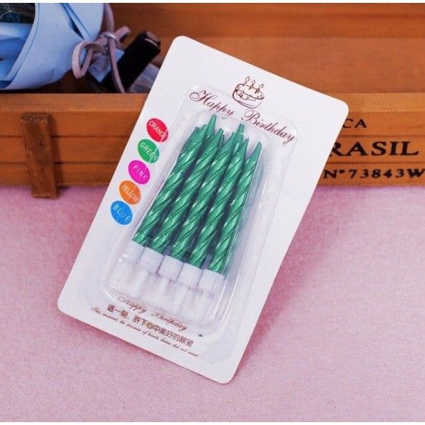 JT - Lilin Ulang Tahun Ulir / Spiral Pendek Metalik Isi 10 pcs Aneka Warna