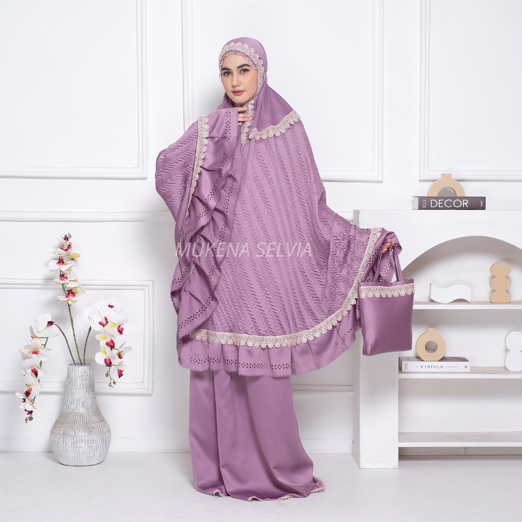 Mukena Dewasa Alesha Plisket Renda Lasercut Mewah