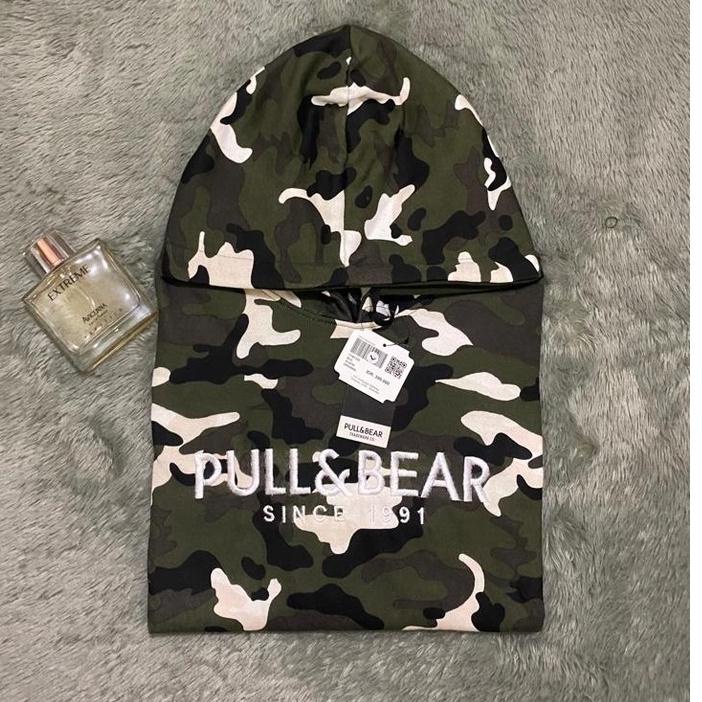 Terbaru.. FREE PAPER BAG JAKET HOODIE PULL & BEAR LORENG CAMO IMPORT / SWEATER PULL AND BEAR FULL LE