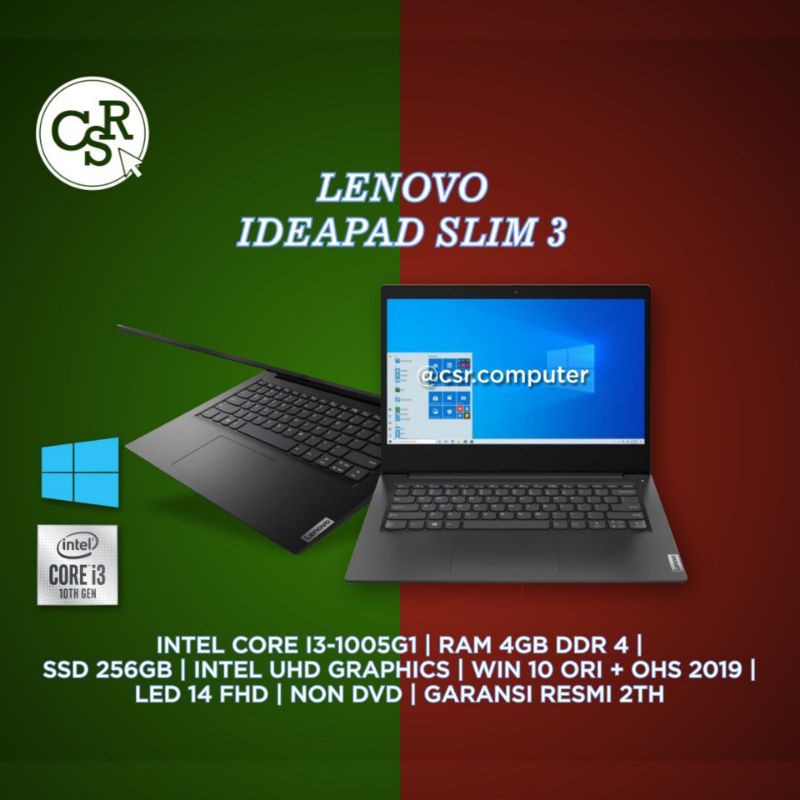 LAPTOP LENOVO IDEAPAD SLIM 3 INTEL CORE I3-1005G1 RAM 4GB SSD 256GB GARANSI RESMI