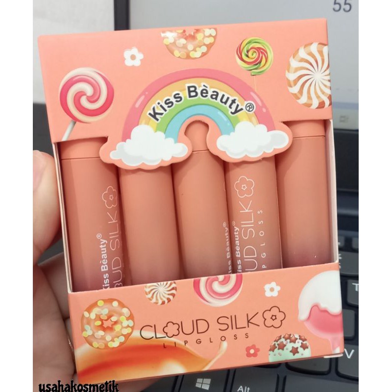 PROMO HARGA 1PAK ISI 5PCS LIP GLOSS MATTE CLOUD SILK KISS BEAUTY KEMASAN PELANGI NO.70065