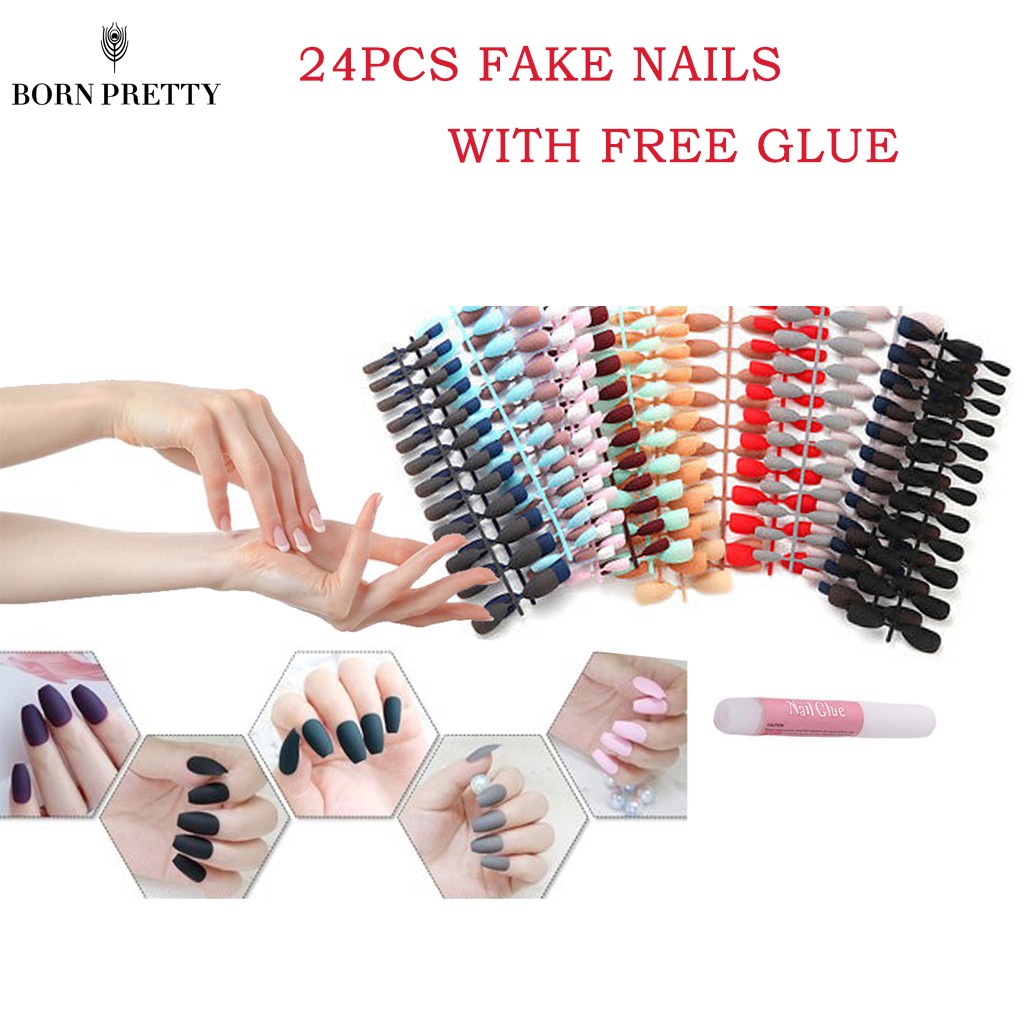 24pcs Kuku Palsu Extension Full Cover Warna Matte Untuk Nail Art