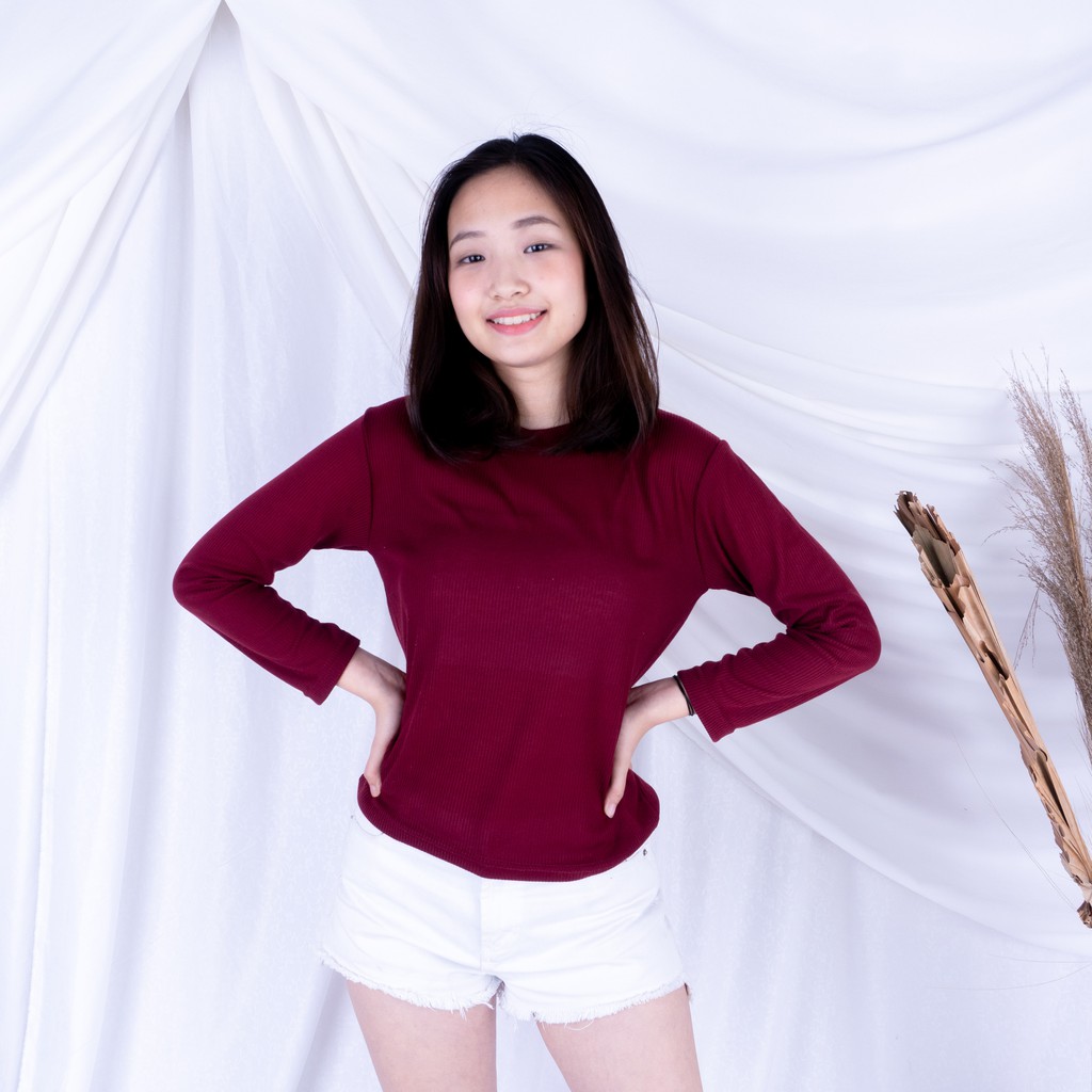 Kally RIB  - Longsleeve Rib Basic Sweater Premium Baju Lengan Panjang Wanita-MAROON