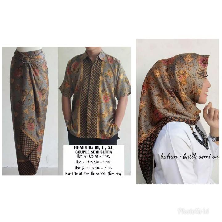 Betriz Couple batik 3in1 Rok lilit&hijab segi empat&atasan kemeja pria