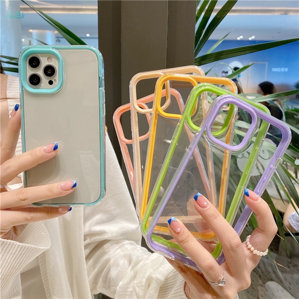 Candy Color 3 In 1 Frame  Phone Case for Phone 12 11 Pro Max X Xs Max XR 8+ 7 Plus Heavy Duty Protection Bumper  Soft TPU transparent case