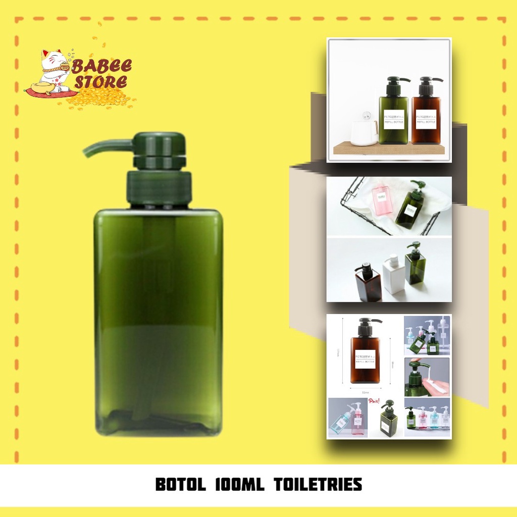 BABEE - BOTOL SABUN AESTHETIC 100ML / BOTOL PUMP KOTAK PLASTIK / WADAH HAMPERS SABUN MANDI SHAMPOO SANITIZER