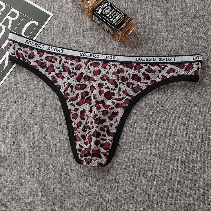 Stok Terbatas G String Pria Seksi Low Waist Transparan Mesh Celana Dalam Pria Leopard Pola U Segitig