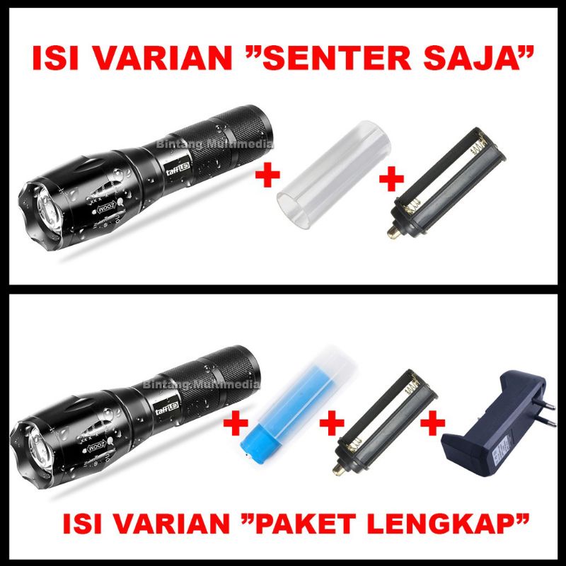 PAKET Senter LED Tactical CREEL PN2/XRB 008 T6 1000wat  cahaya putih SWAT kotak hijau