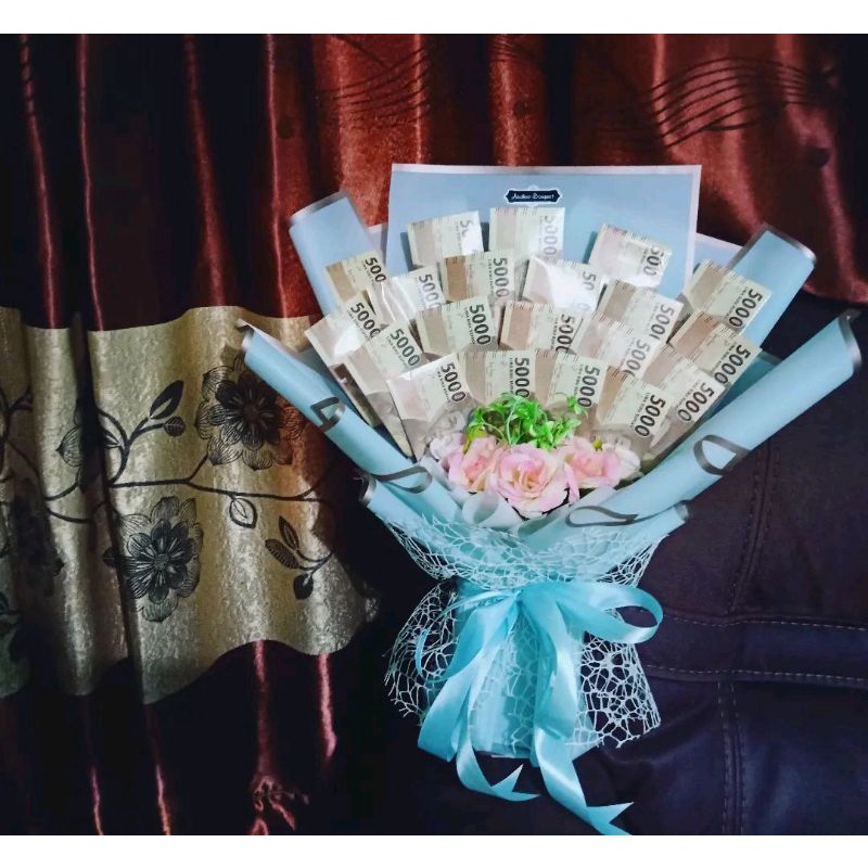 Buket uang asli pecahan 5000 model Tegak / kuncup