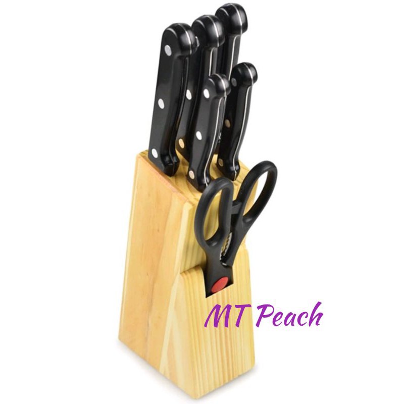 KRISCHEF SET PISAU DAPUR 7 PCS - HITAM KNIFE BLOCK BLACK SET 7 PCS