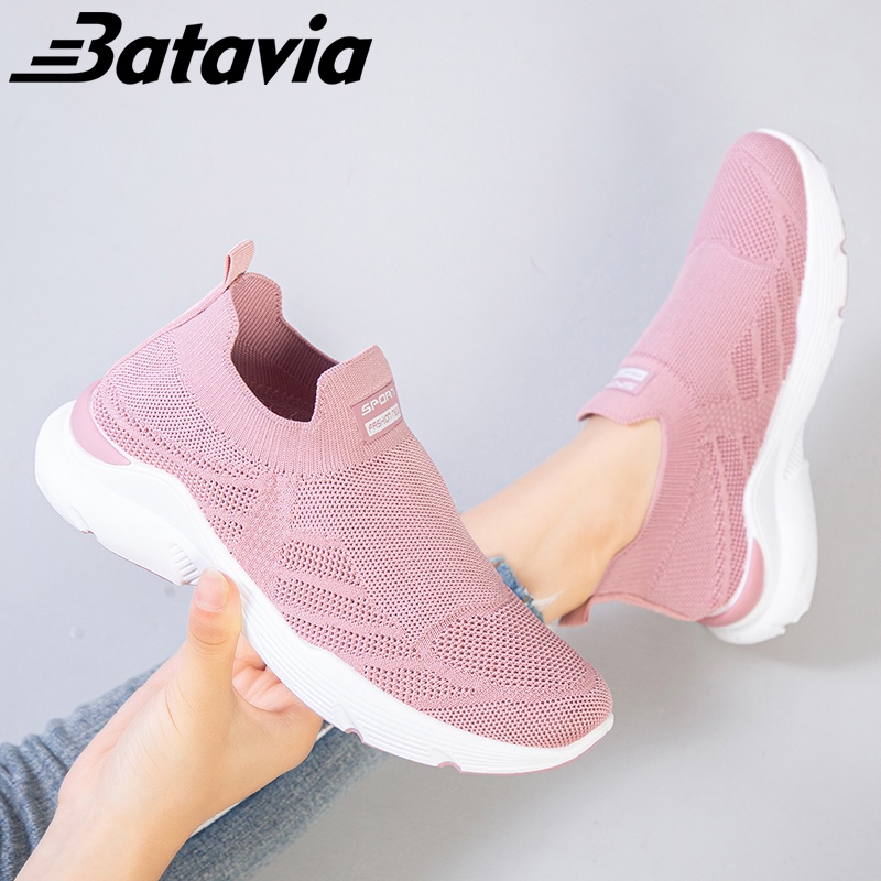 （COD）Batavia Impor Baru Sepatu Wanita Sneakers Bernapas Tipis Kasual Mesh Rajutan Sepatu Wanita Sepatu Lari A22