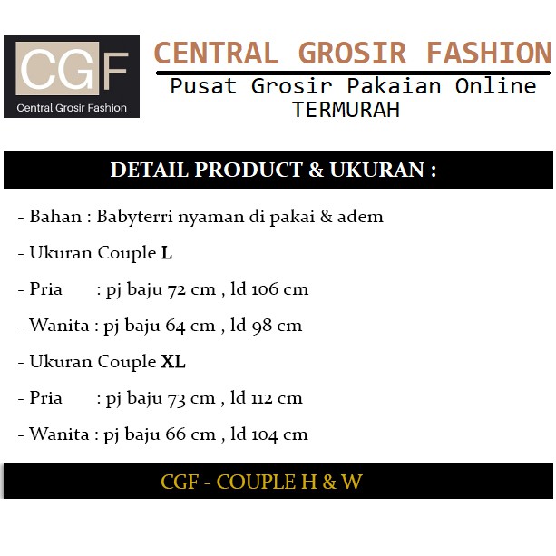 Couple H&amp;W - Central Grosir Fashion (CGF) - Ukuran L-XL - Matt Baby Terri