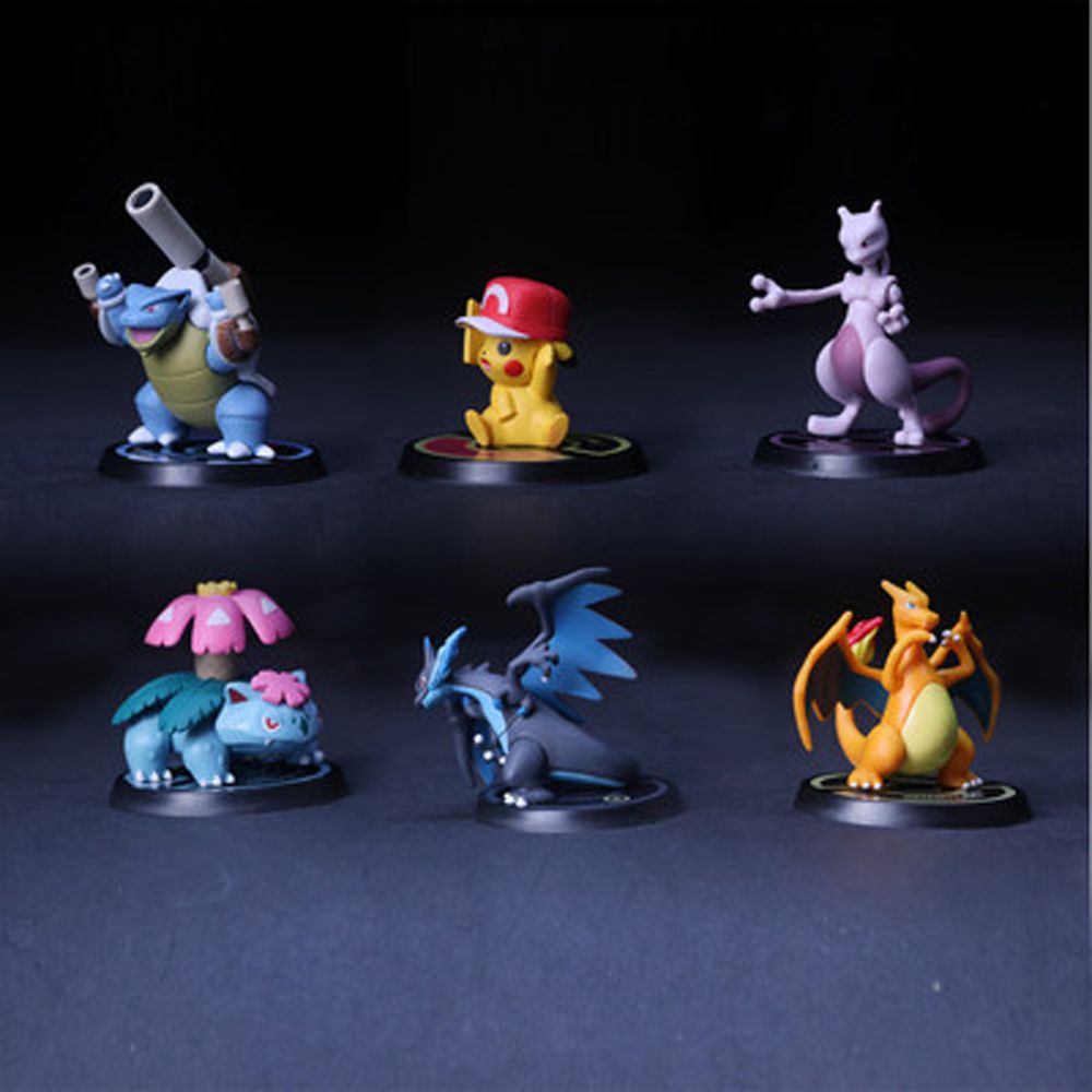 QUINTON 6Pcs/Set Pokemon Figure Collectible Model Toys Action Figure Mewtwo Charizard Venusaur Squirtle Charizard X PVC Pikachu