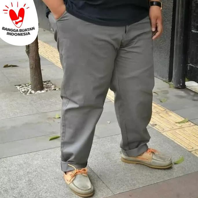 Celana Chino Panjang Pria / Celana Chino Super Jumbo Big Size 36-42 - Abu-Abu