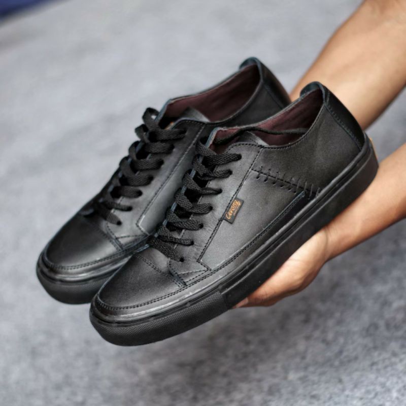 LOW DANTE BLACK Sepatu Sneakers Pria Sepatu Pria Casual Kulit Asli Spatu Sneker Hitam Keren