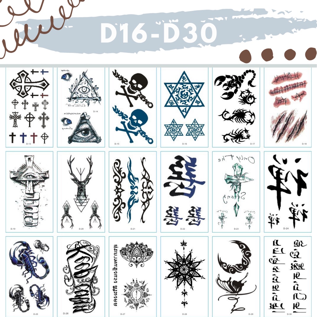 Stiker Tattoo kode D16-D30 | Tato Temporer | Waterproof