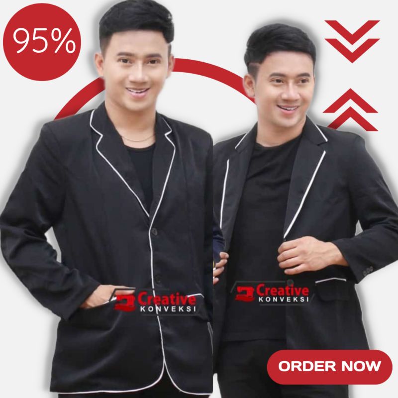 JAS FORMAL HITAM Jas Almamater Blazer Pria Hitam Lis Putih Mahasiswa Osis SMP SMA SMK
