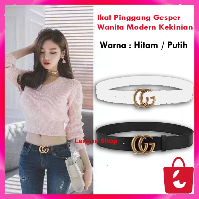 [BISA COD] Tali Pinggang Double CG Belt Wanita Belt Fashion Sabuk Kulit Buatan Polyurethane Import Ikat Pinggang Murah