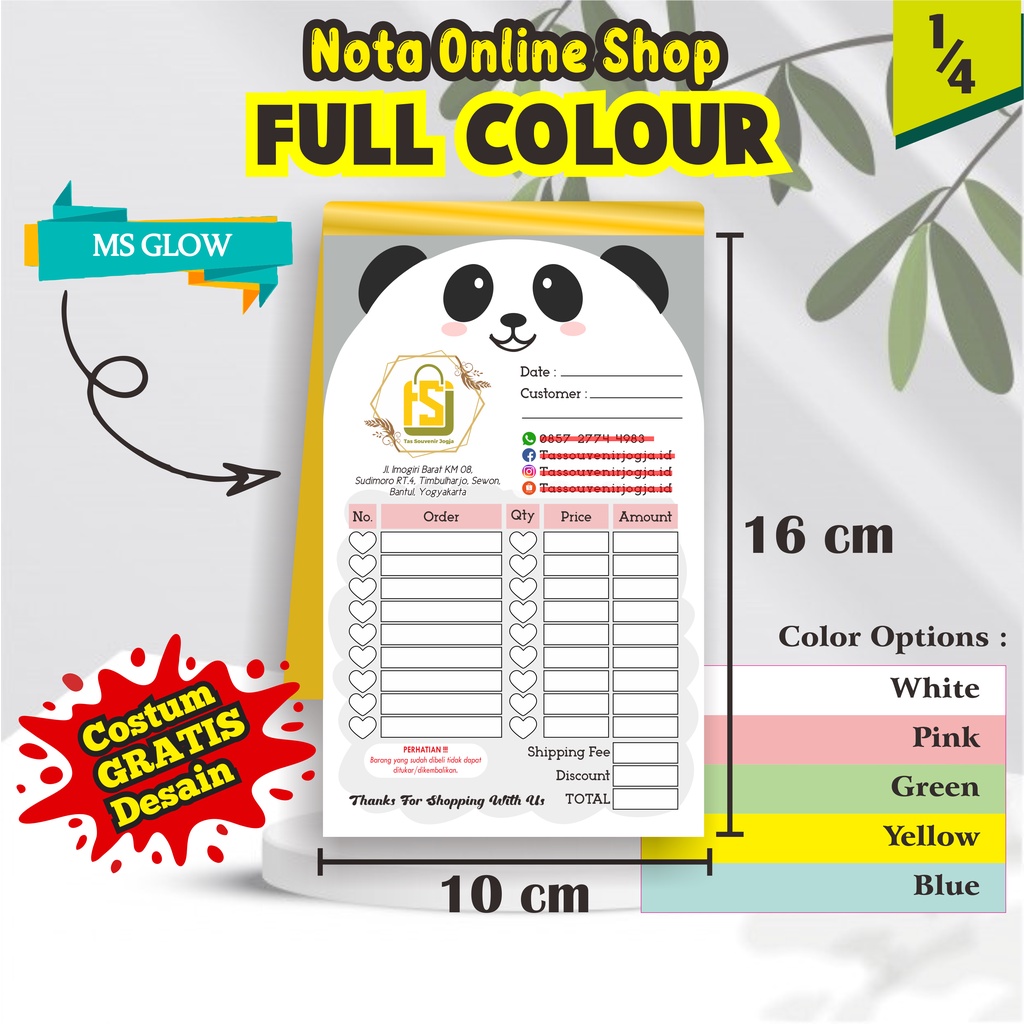 

Nota Kekinian FULL COLOUR Custom 1/4 rangkap Terjangkau Desain Gratis