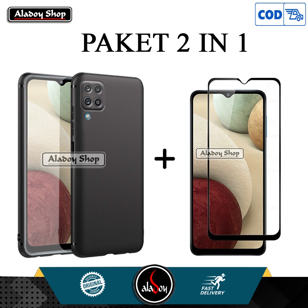 Soft Case Samsung Galaxy A12 Ultra Slim Matte Premium Casing + Tempered Glass Full Layar