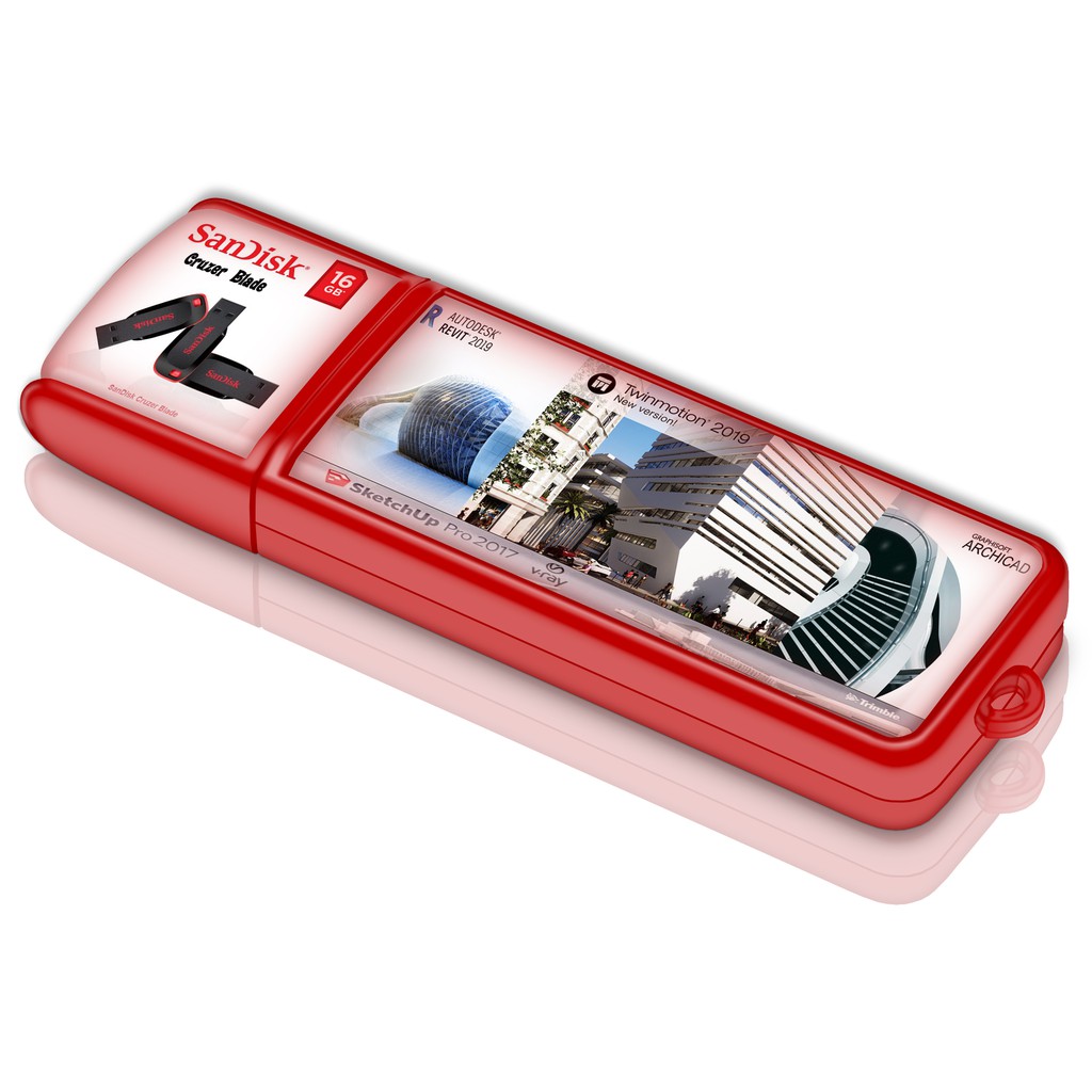 Flashdisk AutoCAD 2019, Revit 2019, Lumion 9 & TwinMotion Pro 2019, ArchiCAD 22, SketchUp 2019 Softw