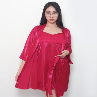  FOLVA  kimono  set baju tidur satin 1271MSET XL maroon big 