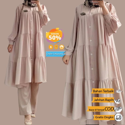 Tania One Set Rayon Wanita Jumbo Kekinian Stelan Wanita Lebaran Tunik Terbaru 2022 Outfit Remaja Ter