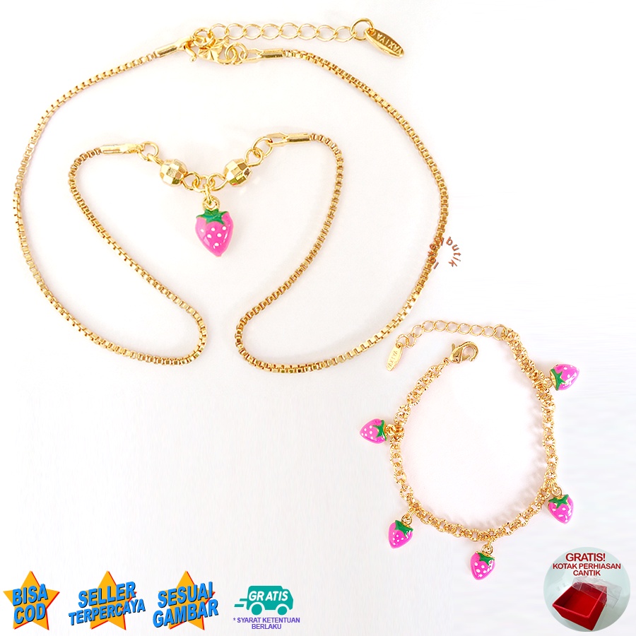 Lovelybutik Perhiasan Xuping Set Anak Lapis Emas Kalung Set Gelang Lapis Emas Model Setoberi Stoberi BONUS TEMPAT PERHIASAN