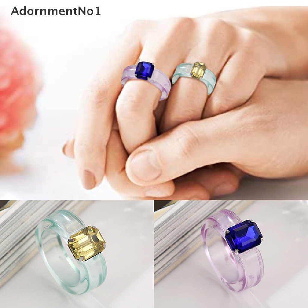 (AdornmentNo1) Cincin Geometri Aksen Kristal + Berlian Imitasi Bahan Resin Untuk Perhiasan Wanita