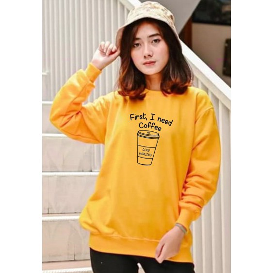 Kaos Lengan Panjang coffee/ Kaos Sweatshirt / Atasan Wanita / Atasan Wanita Lengan Panjang