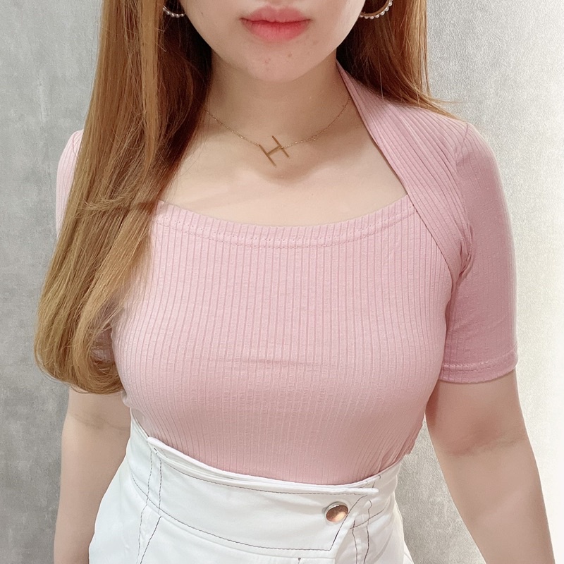 Rib Squareneck Short Sleeve Blouse | Atasan Wanita Korean Fashion | Maimon Grosir