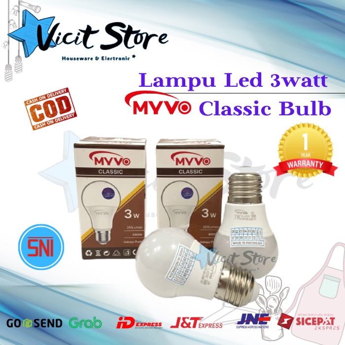 Lampu Led 3watt Myvo Classic A Bulb Cahaya Putih Bergaransi