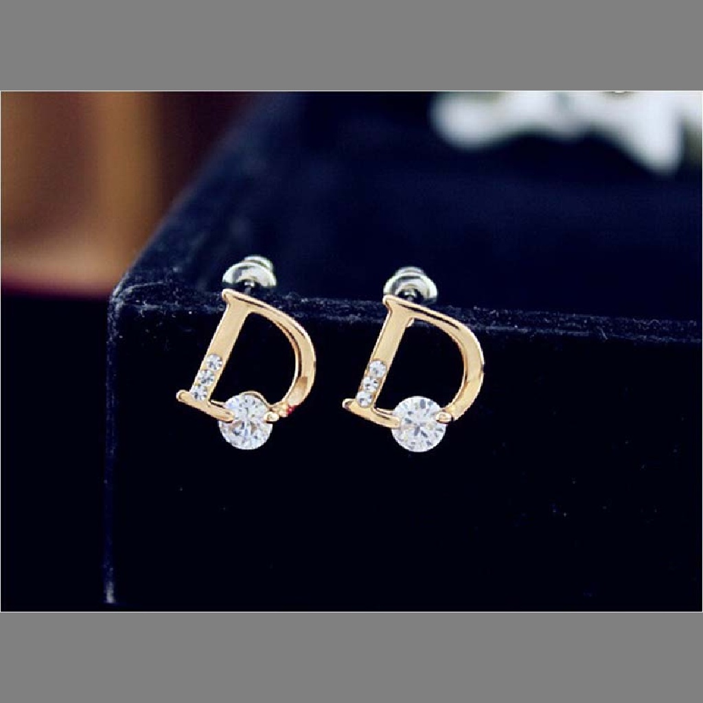 (AdornmentNo1) Anting Tusuk Bentuk Huruf D Warna Gold Untuk Wanita