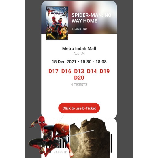 Tiket CGV  6tiket SPIDERMAN NO WAY HOME untuk besok