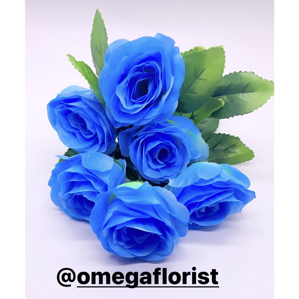 Rose Tropis X6 Bunga Artifical Bunga Artificial/Bunga Plastik/Bunga Dekorasi/Dekorasi Pernikahan/Pernikahan-Biru