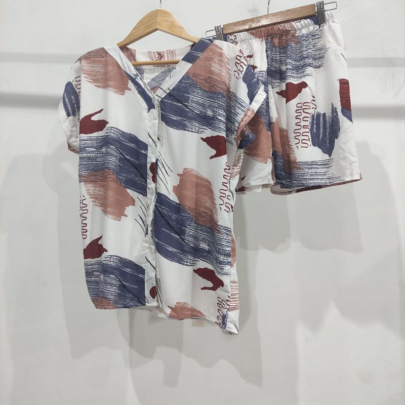 0PIYAMA KANCING PENDEK | PIYAMA BUSUI PENDEK | PIYAMA RAYON | BAJU TIDUR MURAH-KCB 45