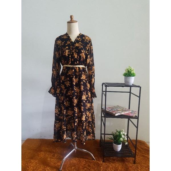 Dress Midi Vintage Bunga coklat