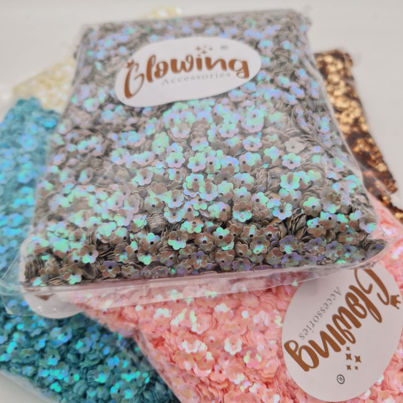 MOTE PAYET SEQUIN RAMBOCI bentuk SAKURA 6.MM - KILAU kualitas CANTIK per PON (450gr)